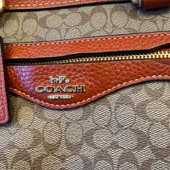 Women's Coach Millie Satchel in Signature Colorblock Canvas Khaki terracotta - Picture 6 of 16